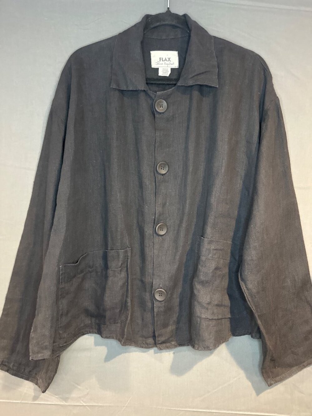 Women M FLAX Jeanne Engelhart 100% Linen Button Front Jacket Lagenlook Lithuania